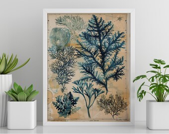 Seaweed Art for Aquatic Home Decor Ocean-Inspired Wall Art for Vintage Ocean Decor Blue and Green Artwork Marine Life Art Ocean Lover Gift