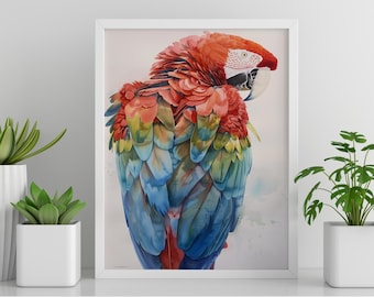 Macaw Parrot Watercolor Bird Print of Color Tropical Bird Nature-Inspired Artwork Gift for Bird Lover Nature Art for Home Decor