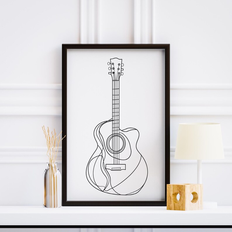 Stringed Instruments Minimalist Guitar String Instrument Simple Line Art Sleek Modern Artwork Elegant ...