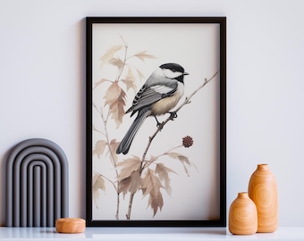 Chickadee Watercolor Bird Print of Audubon Bird of America Nature-Inspired Wildlife Wall Art Gift for Bird Lover Nature Art for Home Decor