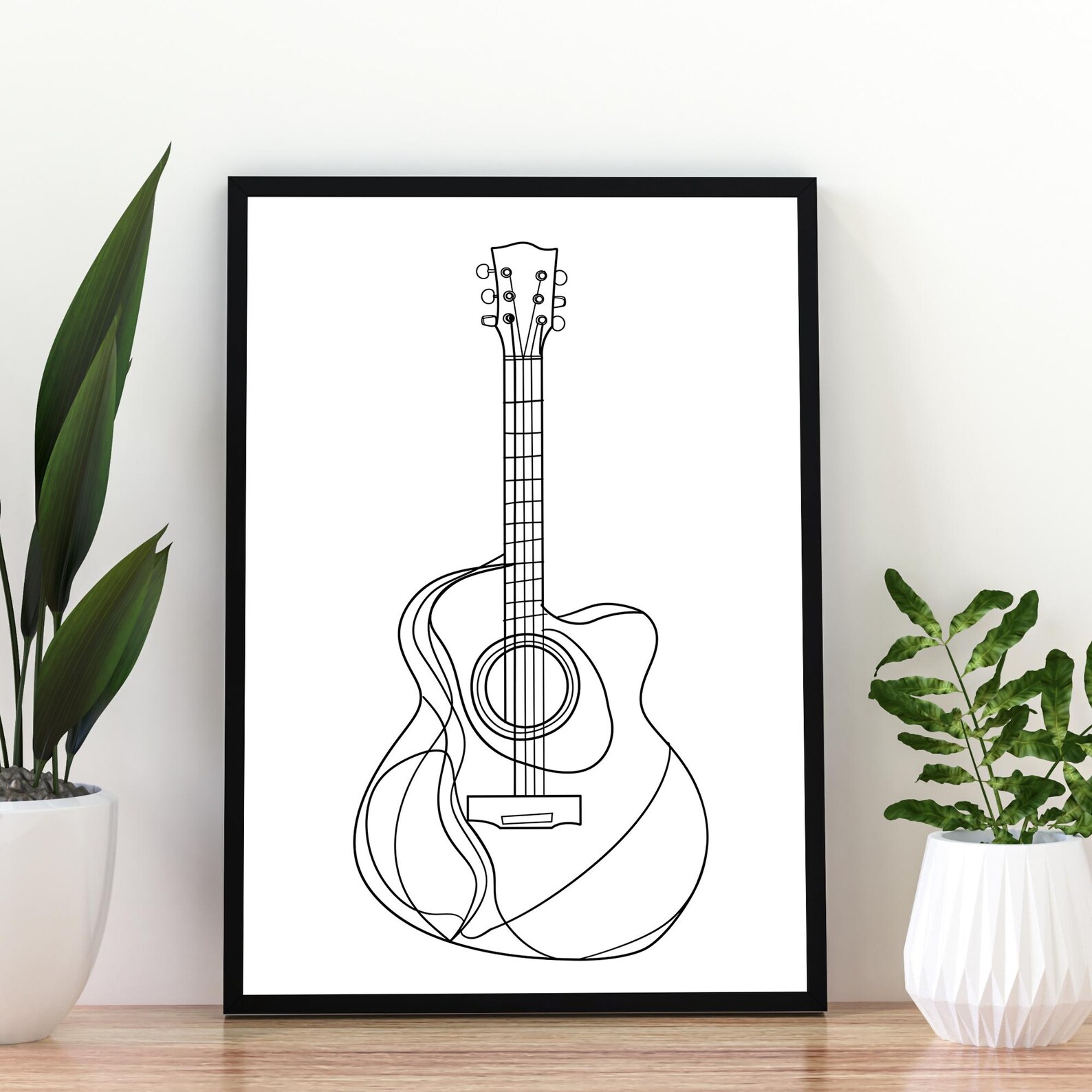 Stringed Instruments Minimalist Guitar String Instrument Simple Line Art Sleek Modern Artwork Elegant ...