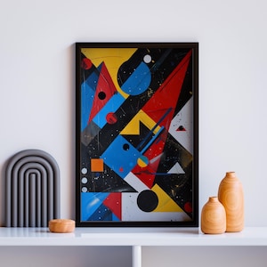 Geometric Abstract Design Geometric Shape Artwork in Vibrant Bold Primary Colors Blue Red Yellow Contemporary Art for Modernist Home Decor