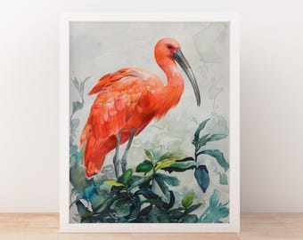 Scarlet Ibis Watercolor Bird Print of Caribbean Wildlife Nature-Inspired Artwork Gift for Bird Lover Nature Art for Home Decor