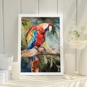 Macaw Parrot Watercolor Bird Print of Color Tropical Bird Nature-Inspired Artwork Gift for Bird Lover Nature Art for Home Decor