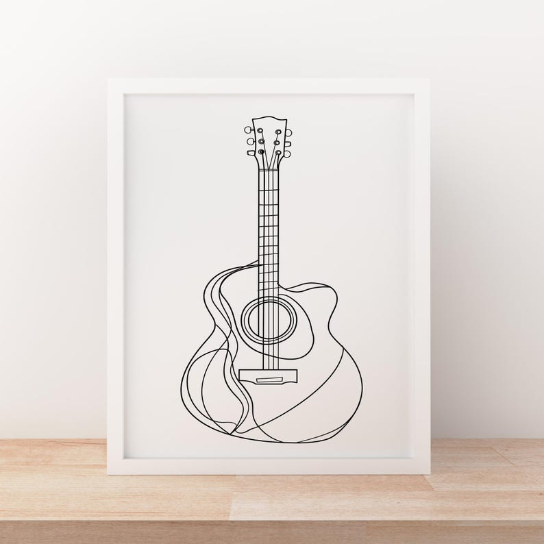 Stringed Instruments Minimalist Guitar String Instrument Simple Line Art Sleek Modern Artwork Elegant ...