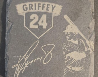 4" Custom Slate Coaster - Lasered Engraved - MLB Ken Griffey Jr (The Kid)