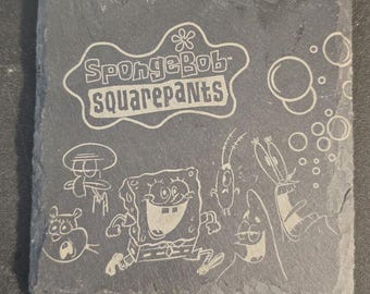 4" Custom Slate Coaster - Lasered Engraved - Cartoon Spongebob Square Pants