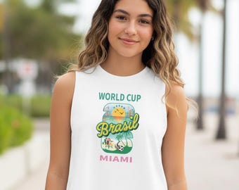 Soccer World Cup 2026 Brasil Miami Crop Top - White Sleeveless Tank