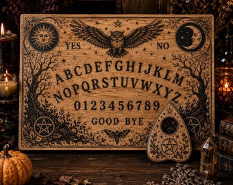 Moon Sun Owl Ouija Board Wooden Sign, Personalized Spirit Board Wall Decor, Gothic Halloween Decor, Spooky Witchy Home Accent