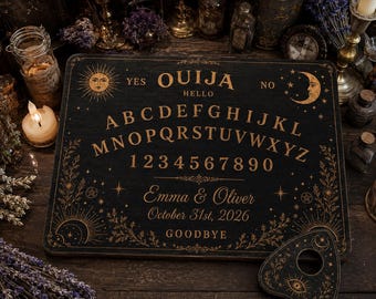 Personalized Ouija Board Wall Decor with Planchette Printed Sign, Custom Spirit Board, Gothic Halloween Decor, Spooky Witchy Home Accent
