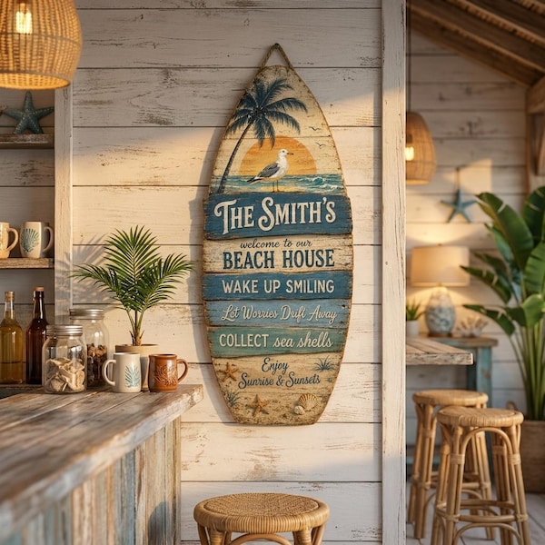 Personalized Beach House Sign, Custom Family Name Beach Sign, Beach House Wood or Metal Decor, Nautical Wall Art, Coastal Home Decor