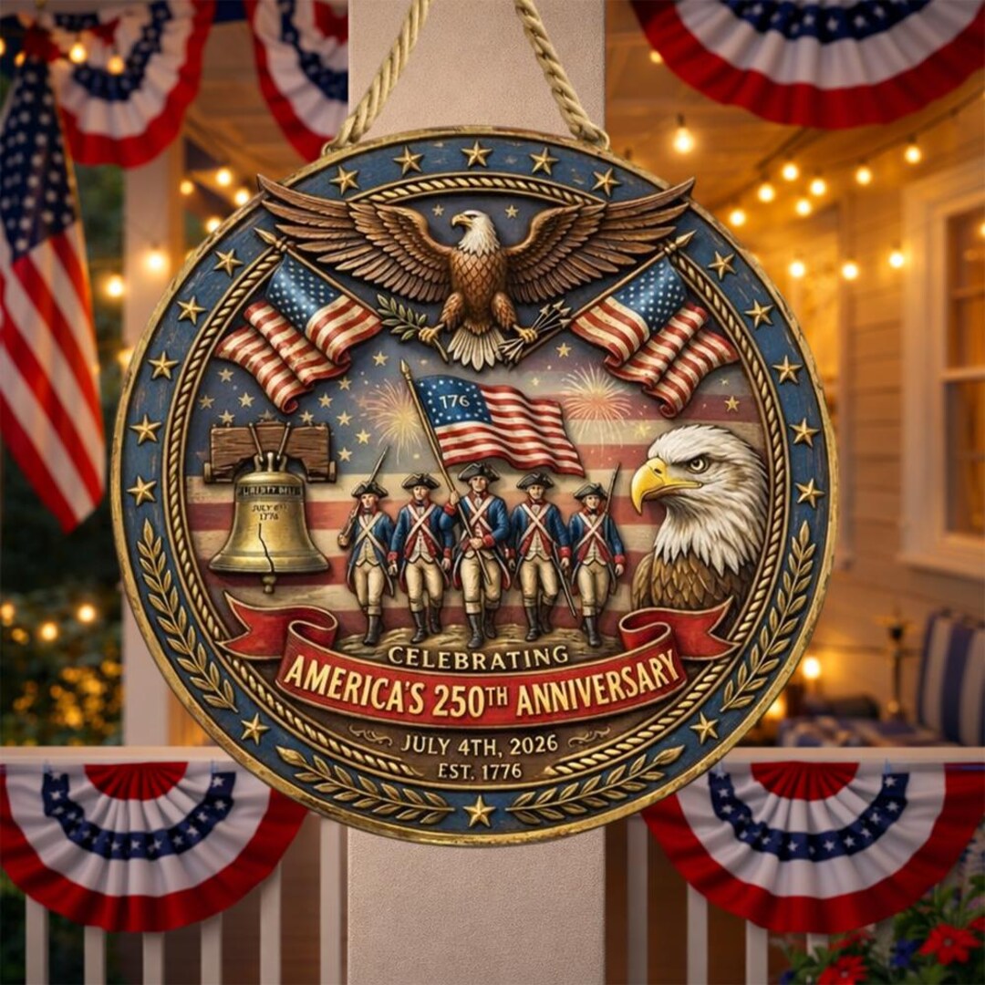 250th Anniversary America Sign, 1776–2026 Patriotic Metal or Wood Door ...