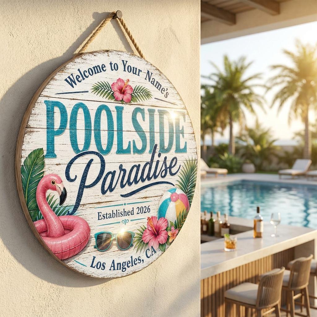 Personalized Printed Pool Sign, Custom Summer Door Sign, Pool Lounge ...