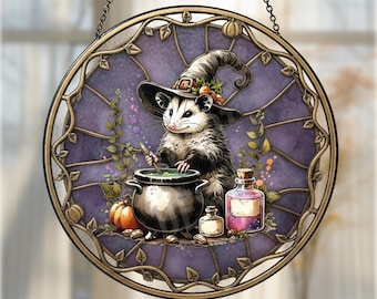Possum Suncatcher, Opossum Window Hanging Decor, Cute Animal Ornament, Wildlife Gift for Nature Lover, Rustic Home Decoration Possum