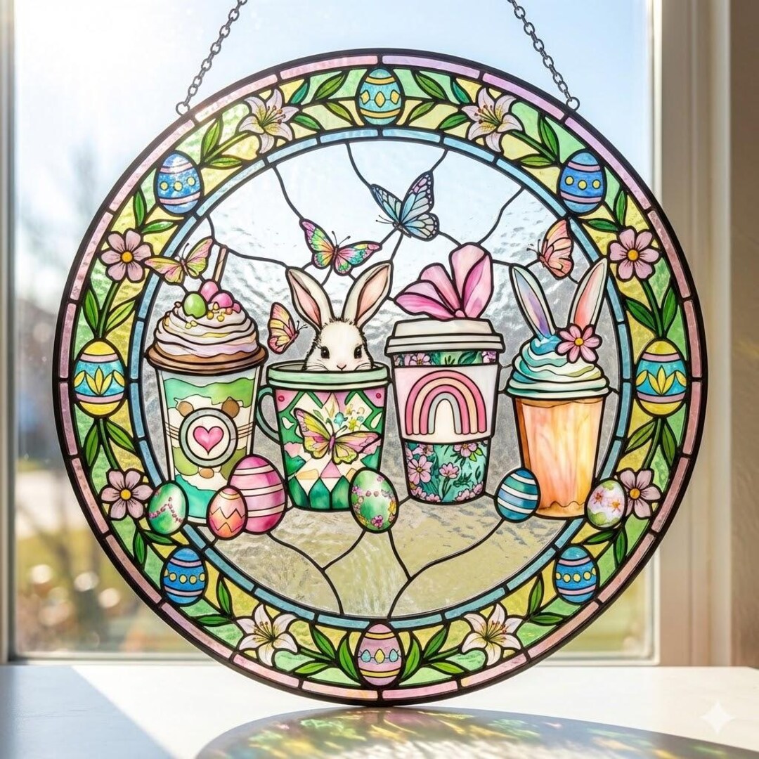 Easter Suncatcher, Spring Stained Glass Window Decor, Handmade Glass ...