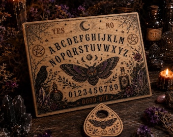 Moth Ouija Board Wooden Sign, Spirit Board Wall Decor, Gothic Witchy Halloween Sign, Dark Academia Room Decor, Moth Lover Gift
