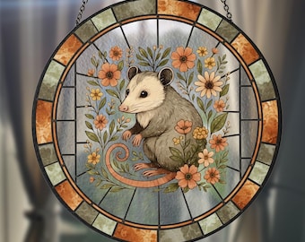 Possum Suncatcher, Opossum Window Hanging Decor, Cute Animal Ornament, Wildlife Gift for Nature Lover, Rustic Home Decoration Possum