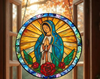 Lady of Guadalupe Stained Glass Suncatcher, Virgin Mary Window Hanging, Christian Home Decor, Catholic Window Hanging, Religious Gifts