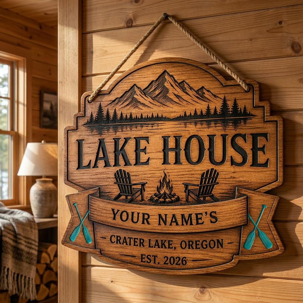 Personalized 2D Lake House Sign, Wooden or Metal Boat Decor, Custom ...