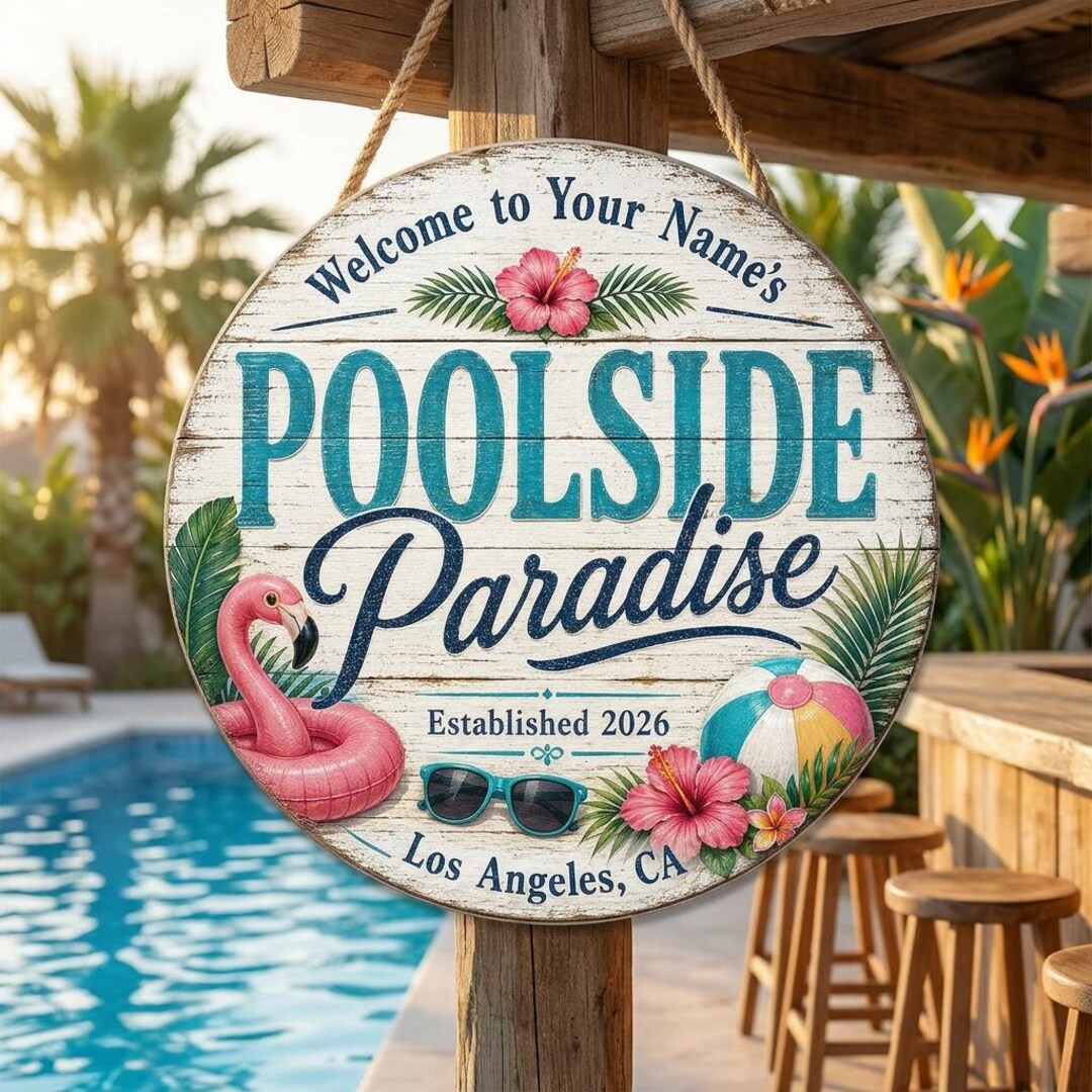 Personalized Printed Pool Sign, Custom Summer Door Sign, Pool Lounge ...