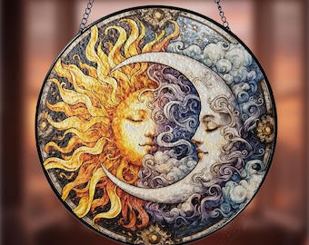 Capteur de soleil imitation lune et étoiles, tenture acrylique pour fenêtre solaire, décoration d'intérieur sorcière cosmique