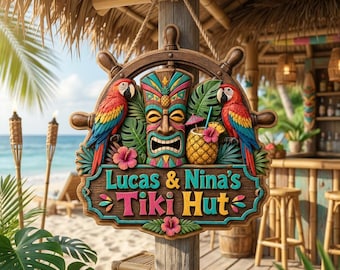 Personalized Printed Tiki Bar Sign, Custom Tiki Hut Door Sign, Tiki Lounge Wood Or Metal  Sign, Backyard Pool Sign, Beach House Wall Decor