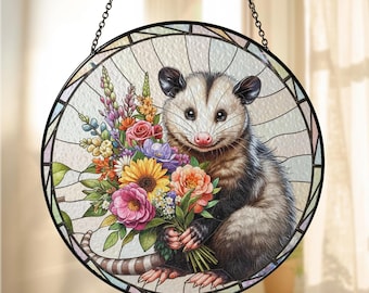 Possum Suncatcher, Opossum Window Hanging Decor, Cute Animal Ornament, Wildlife Gift for Nature Lover, Rustic Home Decoration Possum