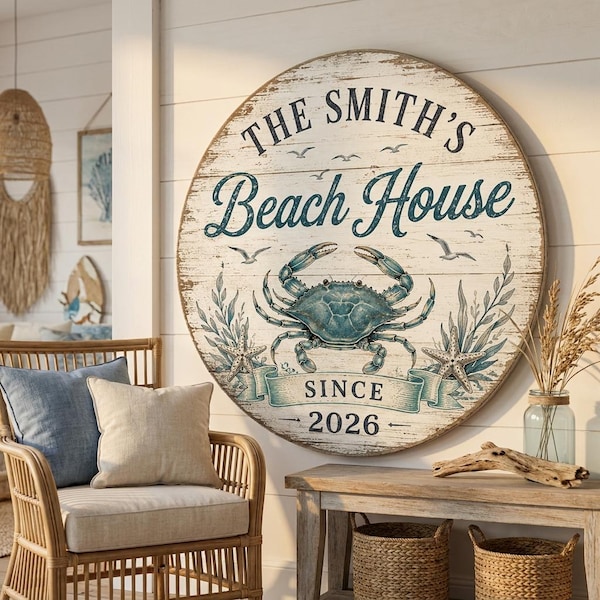 Personalized Beach House Sign, Custom Family Name Beach Sign, Beach House Wood or Metal Decor, Nautical Wall Art, Coastal Home Decor