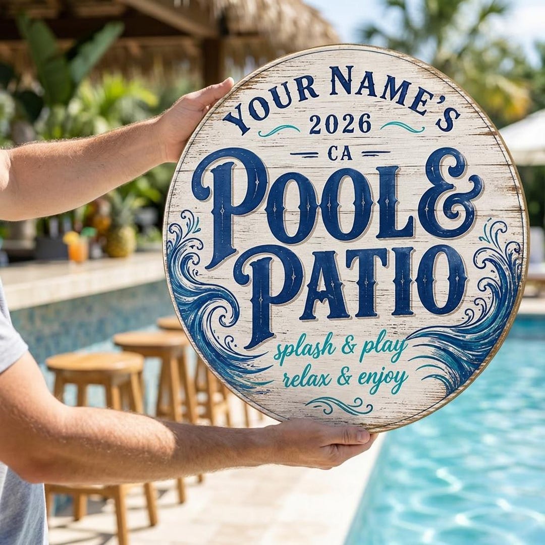 Personalized Printed Pool Sign, Custom Summer Door Sign, Pool Lounge ...