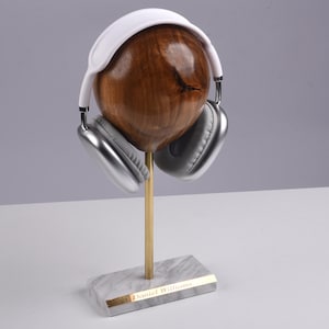 Unique Headphone Stand, Personalized Headphone Stand, Headphone Holder, Marble and Wood Headphone Stand, Custom Name Headphone Stand