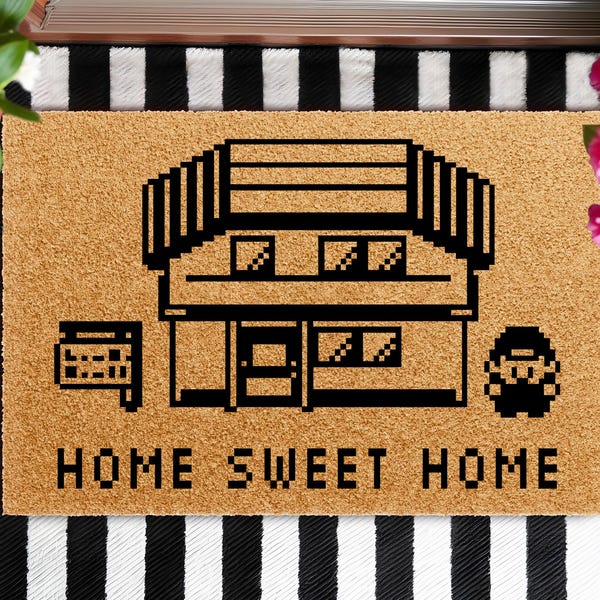 Felpudo Pixel Home Sweet Home, alfombra retro gamer de bienvenida, alfombra de entrada de 8 bits, bonita alfombra geek para porche, decoración divertida y nerd para exteriores.