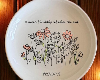 Floral Christian Ring Dish, Scripture Jewelry Holder With Bible Verse, Unique Friendship Gift Idea, Ceramic Ring Plate For Daily Faith Dish