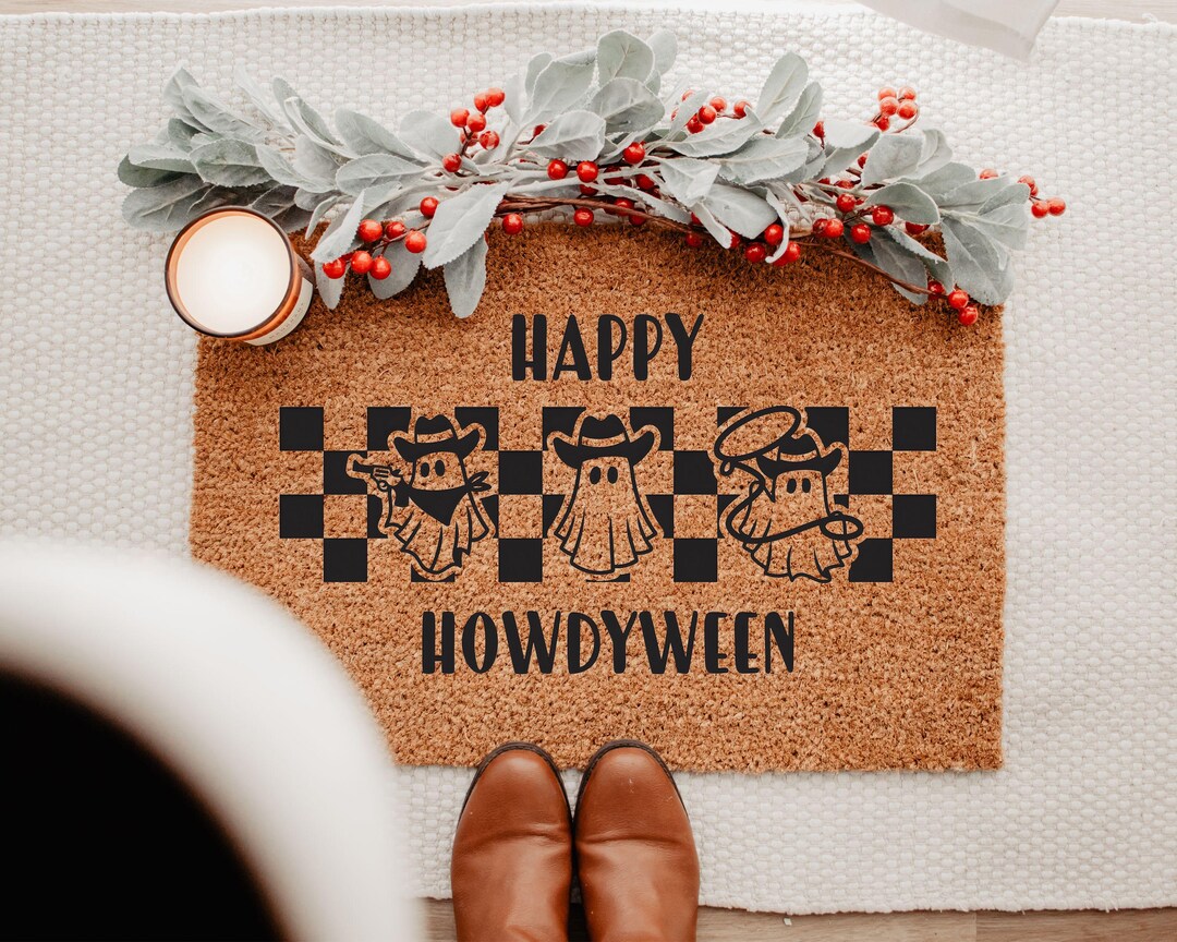 Happy Howdy Ween Doormat, Cowboy Ghost Welcome Mat, Funny Western ...