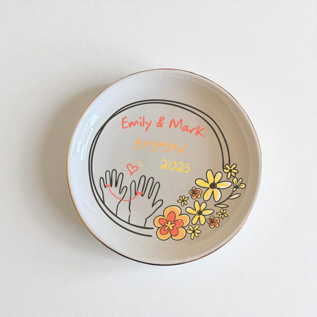Engagement Ring Dish With Names and Date, Personalized Ceramic Jewelry ...