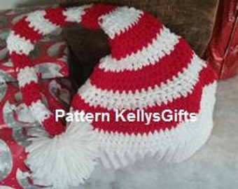 Pattern Striped Candy cane Crochet Hat, Christmas Hat, Santa Hat, red, green