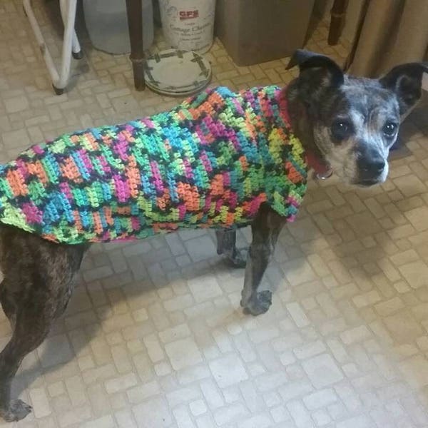 Crochet, Dog Sweater-coat beginners Pattern, free shipping.