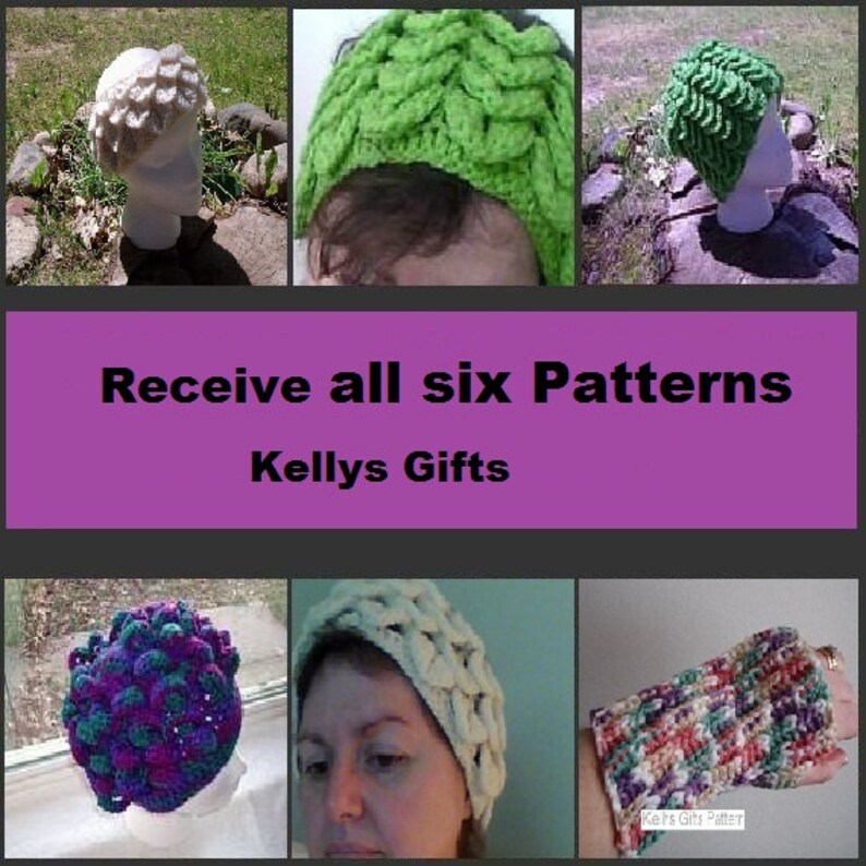 PATTERN: Crochet patterns PDF six Patterns, Hats, Headbands, Wrist Marmer and more, get a free shipping by Kelly Taylor image 1