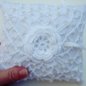 Pattern Crochet Wedding Lace Ring Bearer Pillow pin cushion Pillow image 1
