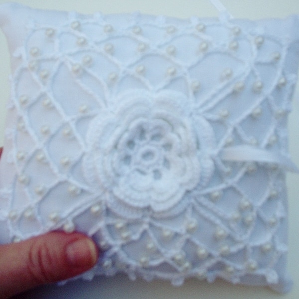 Pattern Crochet Wedding Lace Ring Bearer Pillow (pin cushion) Pillow