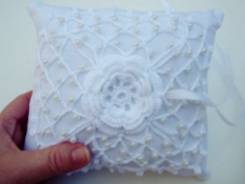 Pattern Crochet Wedding Lace Ring Bearer Pillow pin cushion Pillow image 1