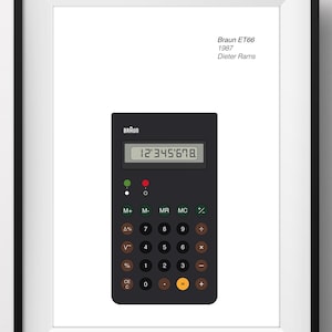 Iconic Braun ET66 1986 Pocket Calculator Illustration Dieter Rams Bauhaus Poster