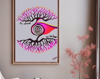 As above so below, Spiritual hand-drawn art print, Wall Decor Art pieces, Quirky Wall Decor, Gift for friends, Mindfulness art deco