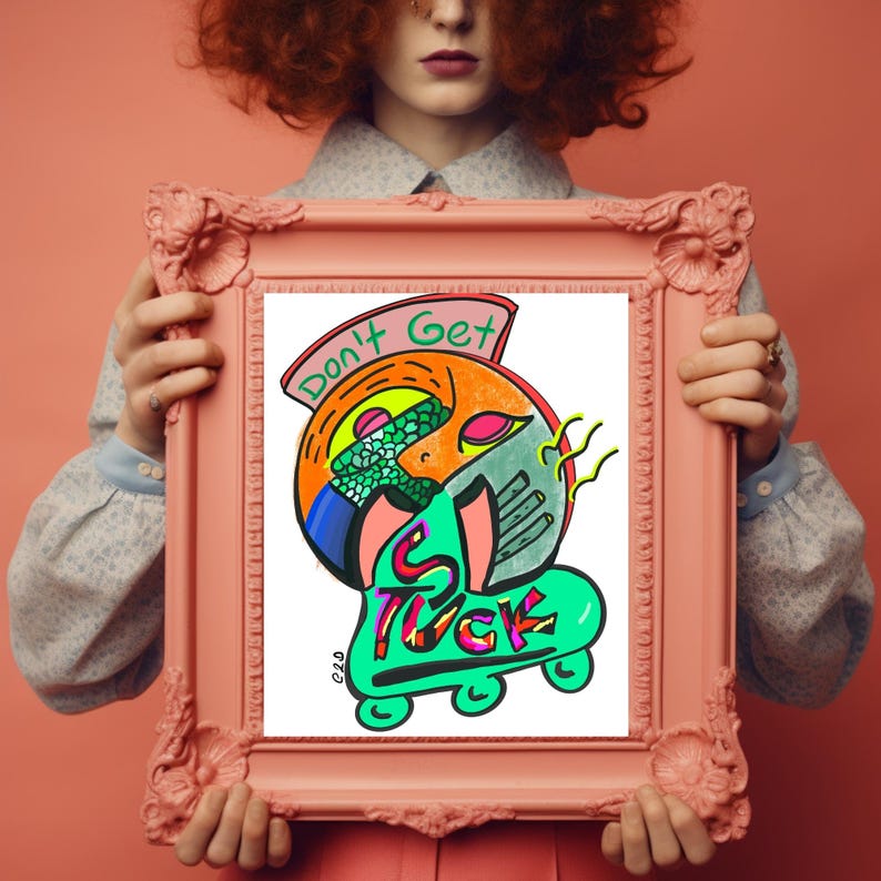 Don't Get Stuck, Abstract Handdrawn Art Print, Wall Decor Art Pieces