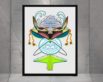 Kings of flies,  Abstract hand-drawn art print, Wall Decor Art pieces, Dorm Wall Decor, Office Wall Art, Quirky art deco