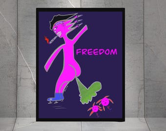 Freedom Fart Guy, Fun Art Prints, Funny Gifts, Fun gifts, Gifts for friends, Weed humor art, Dorm room art, Office wall decor