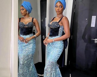 Aso Ebi Dresses,Wedding Guest, Lace style,Owanbe ,Aso ebi dress, Women Dress, African Lace Gown, Dress for Women, Evening Dress, Nigerian Trendy gown,DS4708 main image 1