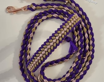 Conjunto de collar y correa de paracord para perros o por separado - con herrajes de oro rosa/colores personalizados disponibles/Personalizable/Oro amatista