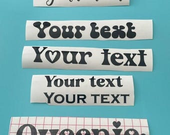 Personalised Iron on vinyl labels / decals / stickers for t-shirts, bags, hoodies, aprons, hen and stag parties