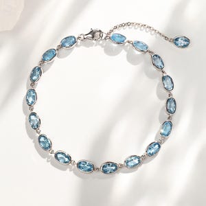 Swiss Blue Topaz Bracelet, 18K White Gold Plated, Topaz Tennis Bracelet for Women, Wedding Bracelet, Gift For Her, Women Bracelet