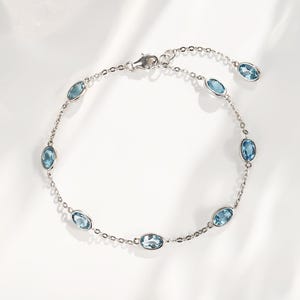 Topaz Bracelet 18K White Gold Plated, Topaz Tennis Bracelet for Women, Wedding Bracelet, Gift For Her, Natural Blue Topaz Tennis Bracelet